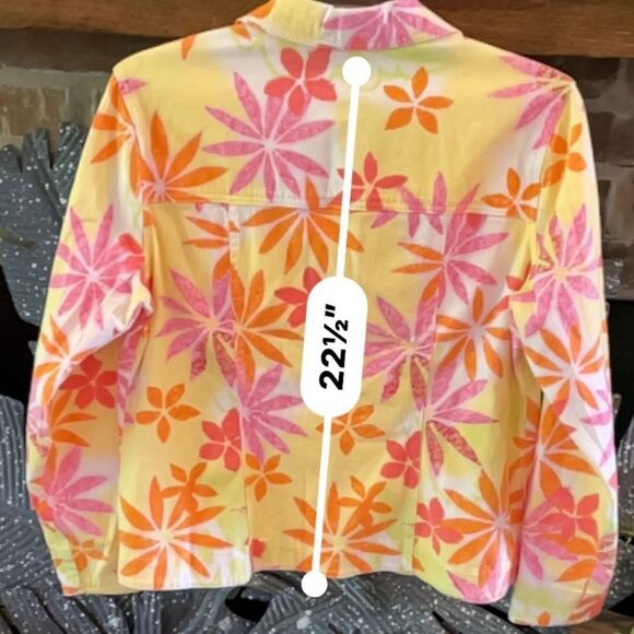 COLDWATER CREEK Size M Lightweight Jean Style Jacket In Yellow Pink Orange - Picture 5 of 5